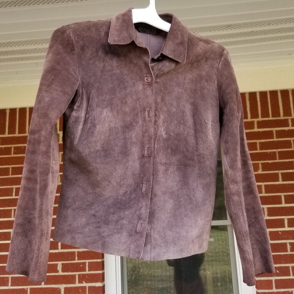 Express Genuine Suede leather woman’s button up shirt Chocolate Brown Small